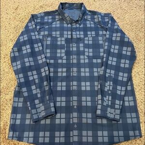 Grunt Style Mens Shirt Button Up Long Sleeve Blue Plaid Polyester Size XXL